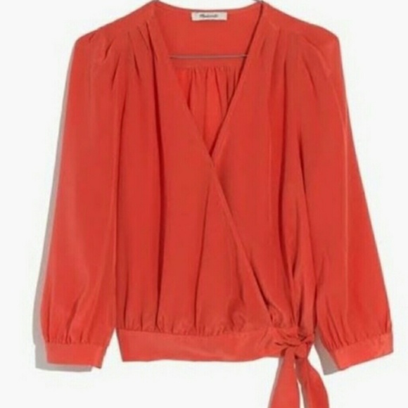 Madewell Tops - NWOT madewell coral silk tie blouse
